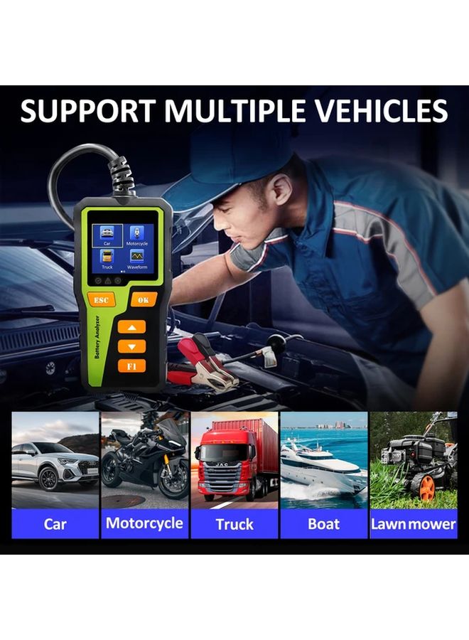 BT30 Green Car Battery Analyzer 12V 24V Health Tester Real Time Monitoring Lightweight - Image 1